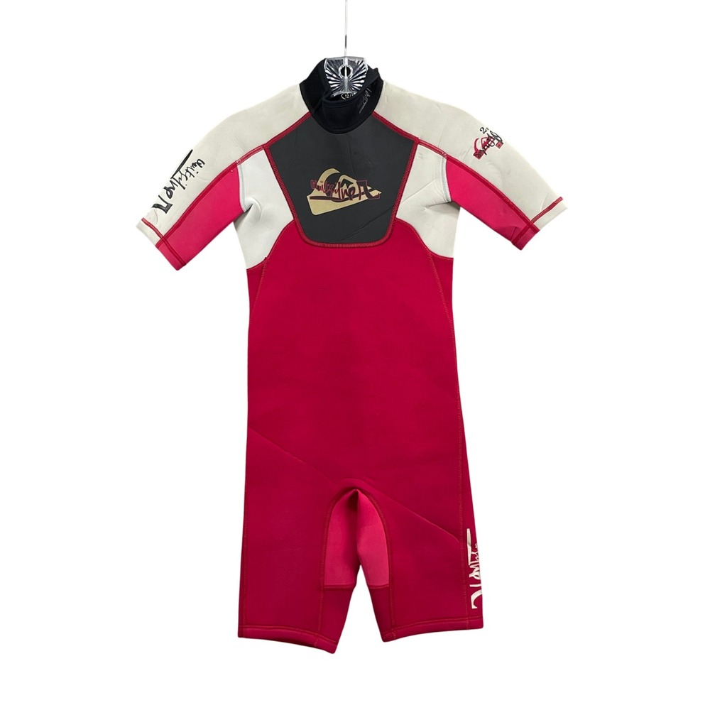 Quiksilver Wetsuit Kids 12 Red White Syncro 2/2mm Shorty Springsuit Surf